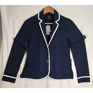 Nautica Womens Cotton Navy Blue Collard 2 Button Cardigan With Pockets XS New